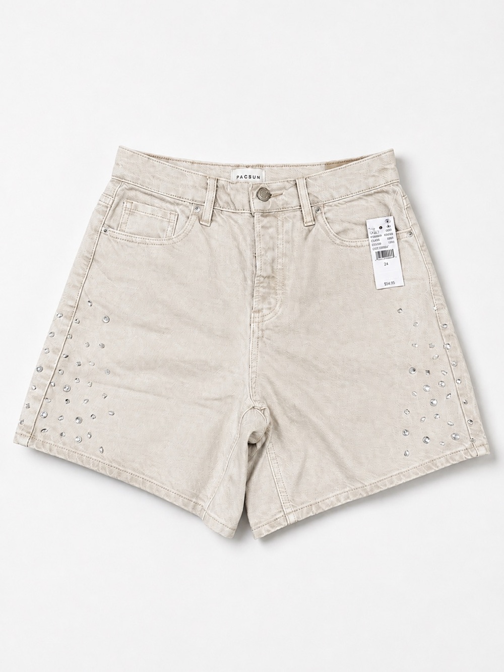 PacSun Beige High-Rise Studded Denim Shorts